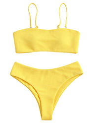 Zaful - Conjunto de bikini con tirantes, acolchado y texturizado para mujer amarillo-1 S precio