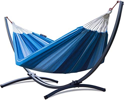 Potenza Galvanizado Hamaca con Soporte De Jardin Exterior para 2 Personas Doble Multicolor Hamaca De Tela XXL 220x160 200kg Marco De Acero Soporte Ham