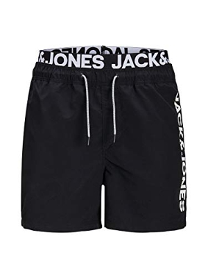 Jack & Jones JJIARUBA JJSWIMSHORTS AKM DB WB Solid Baador para Hombre, Negro, L