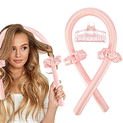 Varilla para rizar sin Calor, Heatless Curler,Rizadores de Pelo de Onda de cinta,Silk Hair Curler,Diadema de vara de curling sin calor (Rosa)