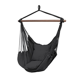 SUNNY GUARD Silla Hamaca Colgante Cuerda Columpio MAX 150 KGS Tejido de algodón de Calidad para una Comodidad Superior, Durabilidad Gris en oferta