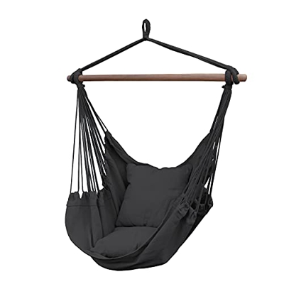 SUNNY GUARD Silla Hamaca Colgante Cuerda Columpio MAX 150 KGS Tejido de algodón de Calidad para una Comodidad Superior, Durabilidad Gris