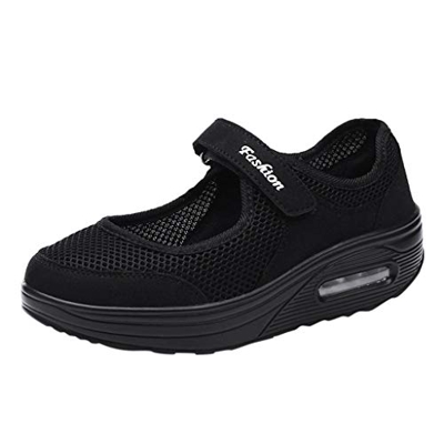 LANSKIRT Zapatos Mujer Verano 2019 Sandalias Moda Casual Transpirable Zapatos de Plataforma Ligera de Velcro Zapatillas Deportivas Running (Negro, 37 
