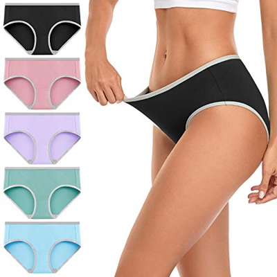 wirarpa Bragas Mujer Algodón Slips Cómoda y Suave Braguita Midi Baja Cintura Hipster Culotte 5 Pack Talla L