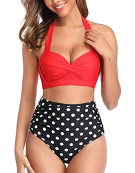 Tuopuda Mujer Retro Cintura Alta Conjunto de Bikini de Dos Piezas con Pliegues Halter Fruncido Push Up Arriba Trajes de baño Acolchados precio