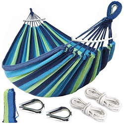Aokbean 110x59 Pulgadas Hamacas Dobles Hamacas Portátiles con Bolsa de Transporte para Exteriores, Camping, Jardines y Viajes (Azul&Verde) precio