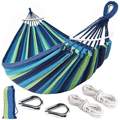 Aokbean 110x59 Pulgadas Hamacas Dobles Hamacas Portátiles con Bolsa de Transporte para Exteriores, Camping, Jardines y Viajes (Azul&Verde)