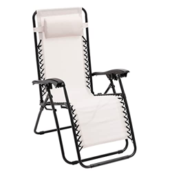 Silla de jardín Zero Gravity, silla tumbona reclinable 165 x 65 x 113 cm (blanco) en oferta