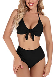 CMTOP Bikini Braga Alta Mujer Traje de Baño de Dos Piezas Conjunto Push up Bikini Playa Conjuntos Brasileño Sexy Tanga Mujer Playa Ropa de Baño (Negro en oferta