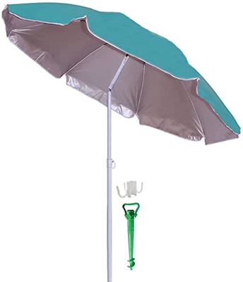 Besch Sombrilla para Playa, Jardín o Piscina, incluiye Soporte de Tornillo y una Percha - Acero e Inclinable con Protección Solar UV50+ (Ø 160cm, Azul