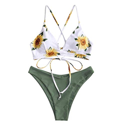 Yutdeng Mujeres Bikini Sexy Triángulo Bañador Push Up Traje de baño Tanga Cintura Baja Ajustable Swimsuit 2 Piezas Verano Clásico diseño de Flores Ade