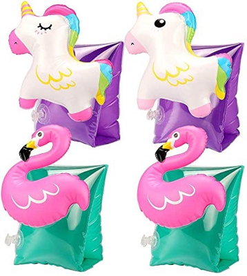 Tacobear 2 Pares Natación Brazaletes Niños Unicornio Flamenco Flotador Natación Brazaletes Hinchables Manguitos 3D para niños 3-6 años Aprender a Nada