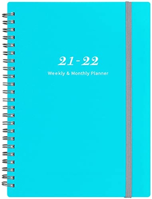 Agenda 2021-2022 - de julio de 2021 a junio de 2022, agenda semanal y mensual con pestañas, cierre elástico y papel grueso, bolsillo trasero con 21 pá