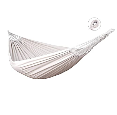 AXT SHADE Hamaca de Algodón Portátil 200X150cm con Bolsa de Transporte para Patio, Jardín, Acampar, IR a la Playa y Viajar-Blanco