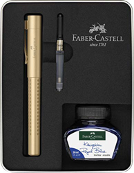 Faber-Castell 201523 Grip Edition - Juego de pluma estilográfica con barril de tinta de 30 ml azul real y convertidor, en estuche de metal, color dora en oferta