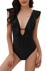 UMIPUBO Trajes de Baño Una Pieza Bañador Alta Cintura Push Up Trajes de Brasileño Conjunto de Bikini para Mujer Volante Cuello en V Fruncido Bikini Se precio