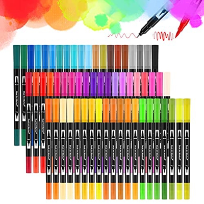 Rotuladores Acuarelables, Wellwerks 60 Bolígrafos de Acuarela Rotuladores lettering magicos doble punta pincel, Cepillo de Nylon flexibles para niños,