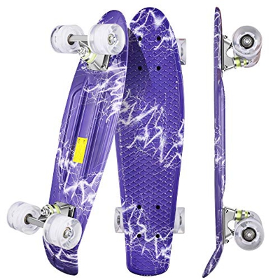 WeSkate Mini Cruiser Skateboard Retro Full Board 22 "55cm Vintage Skateboard con borde de plástico Cruiser Board con PU Flash Wheel Bearing ABEC-7 par