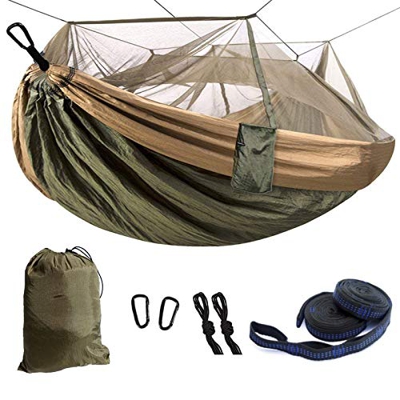 AXT SHADE Hamaca Ultraligera con Mosquitera, Hamacas Individuales (270 * 140 cm), Carga 200 kg, Nailon Paracaídas para Acampar, Viajar, Mochilero-Caqu