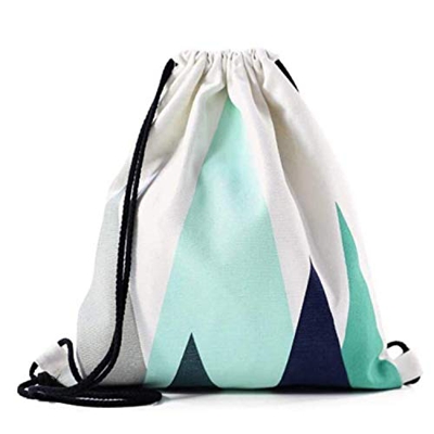 Nacnic Mochila de Asas con diseño (Ambos Lados). Hecha con Tejido Resistente de algodón. Bandolera con Cuerdas. Modelo geometrico Azul Turquesa para G