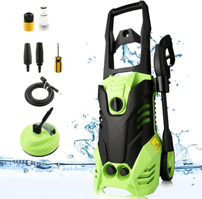 COOCHEER Hidrolimpiadora de Alta presión,2000W,150Bars,450L/H,Limpiadoras Alta presión con 1000ml depósito para detergente,5m Manguera,para Coche, Jar