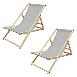 ECD Germany 2X Sillas de Playa de Madera de Pino 3 Posiciones de Reclinación Plegable Tumbona Gris Claro Tradicional de Sol para Jardín Impermeable ha precio