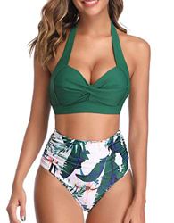 Tuopuda Mujer Retro Cintura Alta Conjunto de Bikini de Dos Piezas con Pliegues Halter Fruncido Push Up Arriba Trajes de baño Acolchados precio