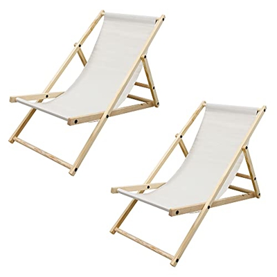 ECD Germany 2X Silla de Playa Madera de Pino 3 Posiciones de Reclinación Plegable Tumbona Tradicional de Sol para Jardín o Balcón Beige Impermeable ha