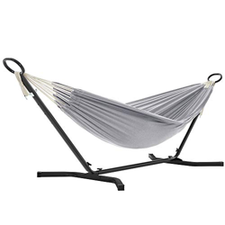 SONGMICS Hamaca con Soporte, Hamaca de 210 x 150 cm, 5 Alturas Ajustables, Portátil con Estructura de Metal, Carga de 240 kg, Patio, Jardín, Soporte N en oferta
