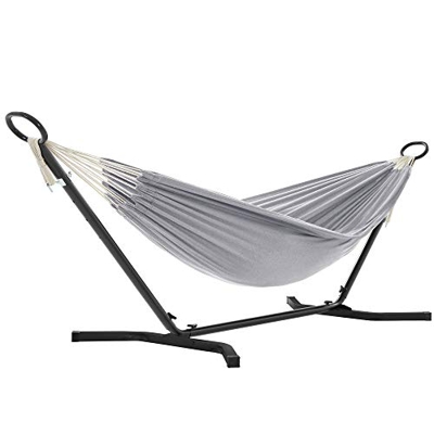 SONGMICS Hamaca con Soporte, Hamaca de 210 x 150 cm, 5 Alturas Ajustables, Portátil con Estructura de Metal, Carga de 240 kg, Patio, Jardín, Soporte N