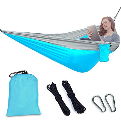 Etmury Hamaca para exteriores, ultraligera, esterilla colgante con 2 mosquetones + 2 cuerdas, 200 kg de capacidad de carga, de paracaídas, de nailon p