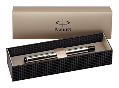 Parker - Pluma estilográfica y caja (acero inoxidable, punta fina), color plateado