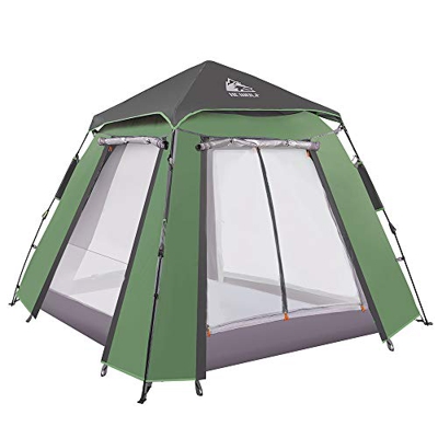 Hewolf Tienda domo Tienda emergentes de 3-4 postes Tienda de campamento automática impermeable con porche, 2 puertas 2 solapas Tienda de doble capa pa