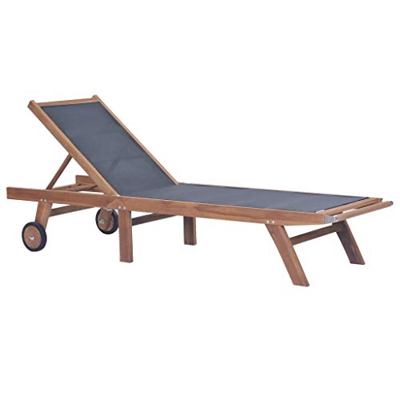 Festnight Tumbona Modelo Tumbona Plegable con Ruedas Teca Maciza y Textilene, Respaldo Ajustable en 5 Posiciones, 206 x 60 x 35 cm