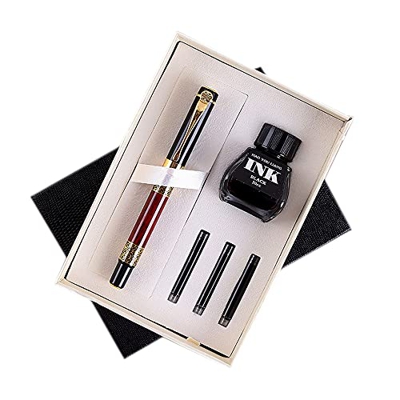 CINY Juego de Plumas Estilográficas, Juego De Plumas De Caligrafía, Incluye 1 Tinta Negra, 3 Convertidores De Recarga De Tinta, Estuche De Regalo, Reg
