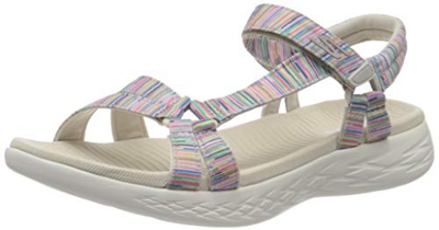 Skechers On-The-go 600, Sandalias de Punta Descubierta Mujer, Multicolor (Nat/Multi Textile Ntmt), 39 EU