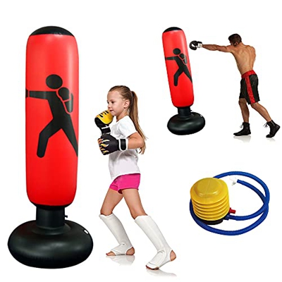 Saco de Boxeo 160 cm Hinchable de Pie con Base Gruesa para Niños Adultos Ejercicio y Alivio del estrés