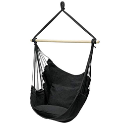 FLOX Silla colgante, columpio con 2 cojines y barra de apoyo de madera, espesado, cuerda de lona, silla de hamaca, asiento para interior y exterior características