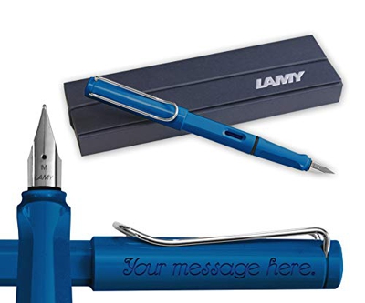 Lamy Pluma estilográfica azul safari (punta media), en caja de regalo, grabado gratis