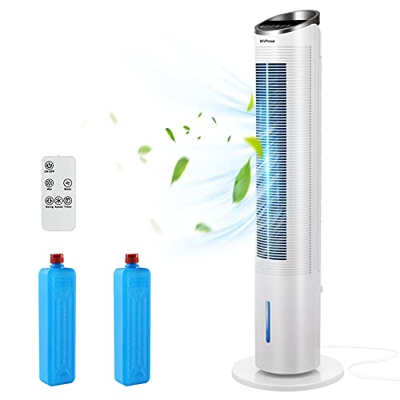 MVPower Ventilador de Torre Oscilante 50°, Potencia: 60W, 3 Velocidades Silenciosas + 3 Modos, con Mando a Distancia 7M, Función de Enfriamiento, Depó