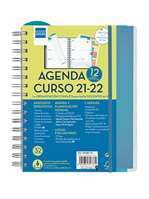 Finocam Agenda 2021 2022 Semana vista apaisada Septiembre 2021, Agosto 2022 12 meses 4º, 155x212 Docente Magistral Personalizable Azul Español