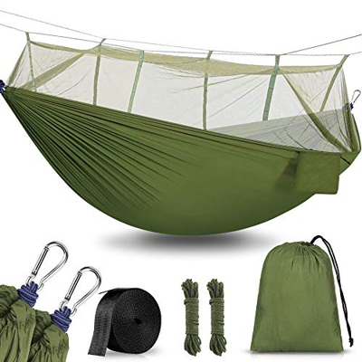 Hamaca para Acampar con mosquitera, 260x140cm Hamacas Camping Colgantes Portátil, Nailon de Paracaídas de Secado Rápido, Transpirable Ultra Ligera par