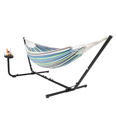 VVITA5 Hamaca con Soporte con portavasos y Porta Libros - Hamaca con Soporte para 2 Personas/hasta 205 kg, 210 * 140 - con Bolsa de Transporte (Azul/V