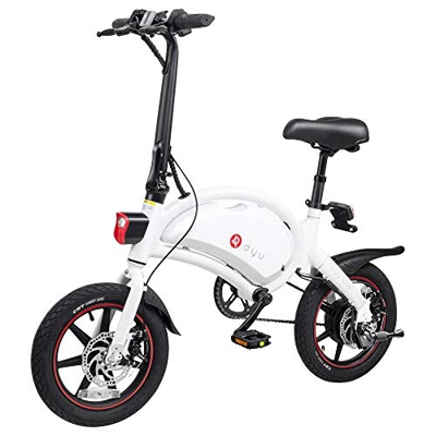DYU D3+ Bicicleta Eléctrica Plegable, Motor de 250W hasta 25 Km/h, Bateria de Litio 10Ah, duración de la batería 65-70 Km, 14 Pulgadas Bici Electrica 