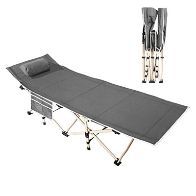 SogesPower Cama de camping plegable portátil para tomar el sol al aire libre con cojín acolchado y bolsillo lateral, sofá ligero