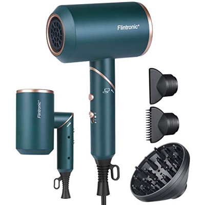 Flintronic Secador de Pelo Iónico, 2000W Secador de Pelo Profesional Secador con 2 Boquillas y 1 Difusor, Botón de Aire Frío, 2 Velocidades, 3 Tempera