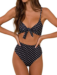 Conjunto de Bikini de Cintura Alta para Mujer Traje de Baño de Dos Piezas Traje de Baño de Nudo de Corbata de Guinga en oferta
