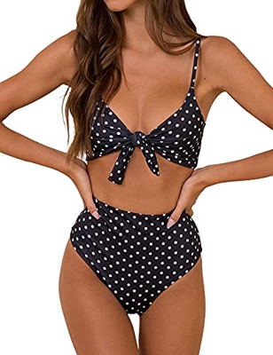 Conjunto de Bikini de Cintura Alta para Mujer Traje de Baño de Dos Piezas Traje de Baño de Nudo de Corbata de Guinga