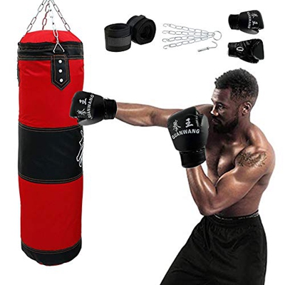 Saco de boxeo de arena Oxford para Kickboxing, saco de boxeo de karate con venda con gancho de cadena de hierro y guantes de boxeo