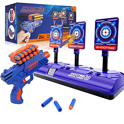 Objetivo de Tiro Electrónico, Nerf Diana Digital con 1 Pistola de 12 Clip Dardos, 40 Balas Espuma, Rebote Automático & Puntuación & Sonido, Juegos al 